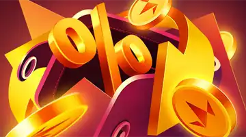 Изображение золотого символа процента в окружении золотых монет, символизирующее кэшбэк-бонус в Интернет-казино Goodwin.